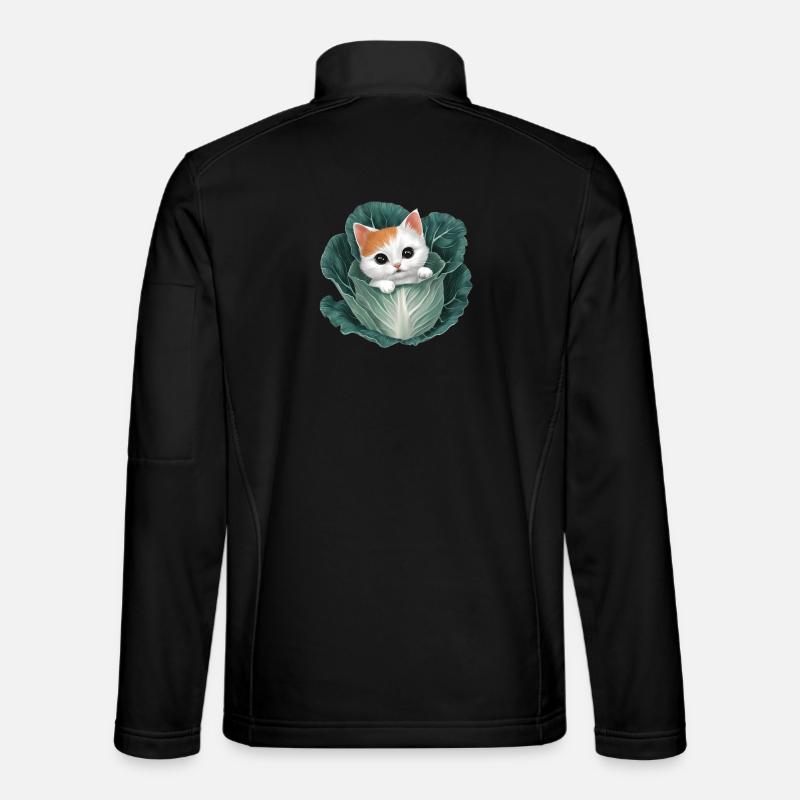 Kätzchen lugt aus Kohlblatt - Unisex Softshelljacke - Schwarz