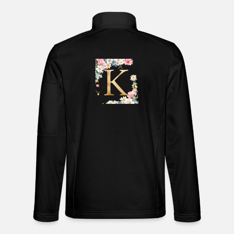 K Monogramm, Floral, personalisierbar - Unisex Softshelljacke - Schwarz