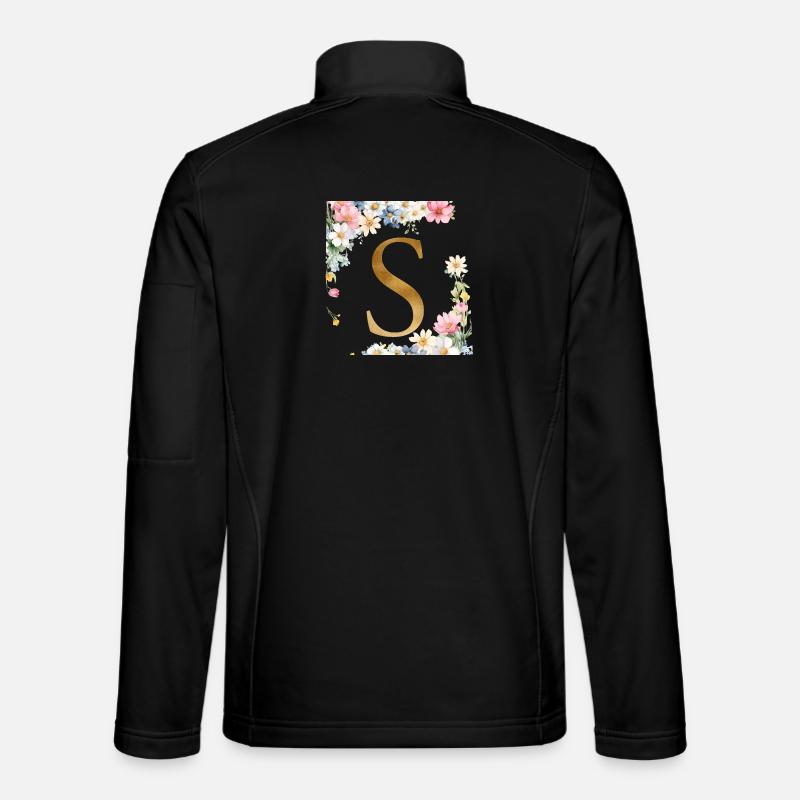 S Monogram, Floral, Personalizable - Unisex Softshell Jacket - black