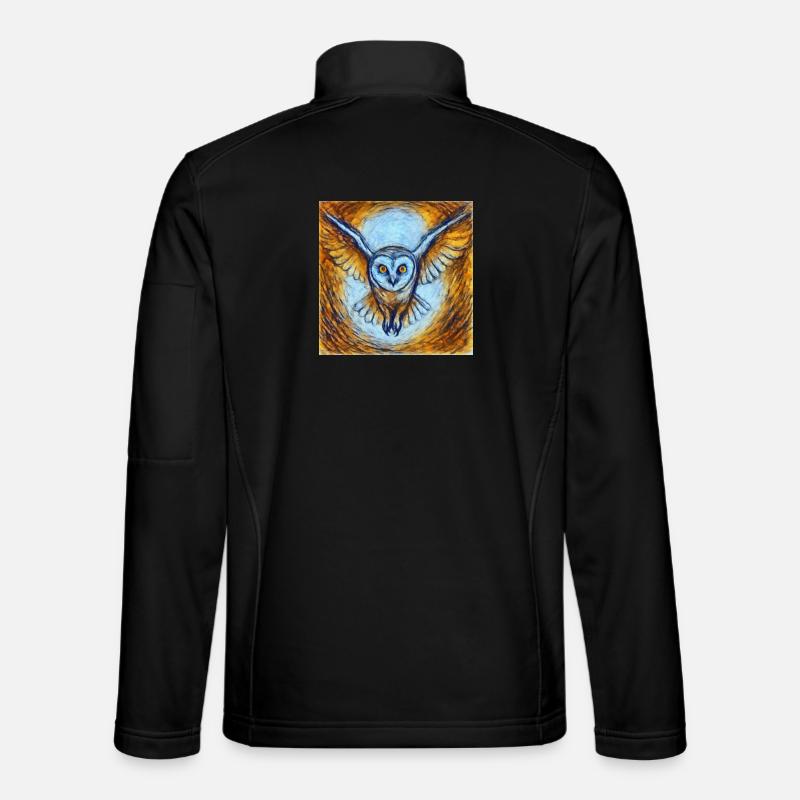 Glowing owl in flight - Unisex Softshell Jacket - black