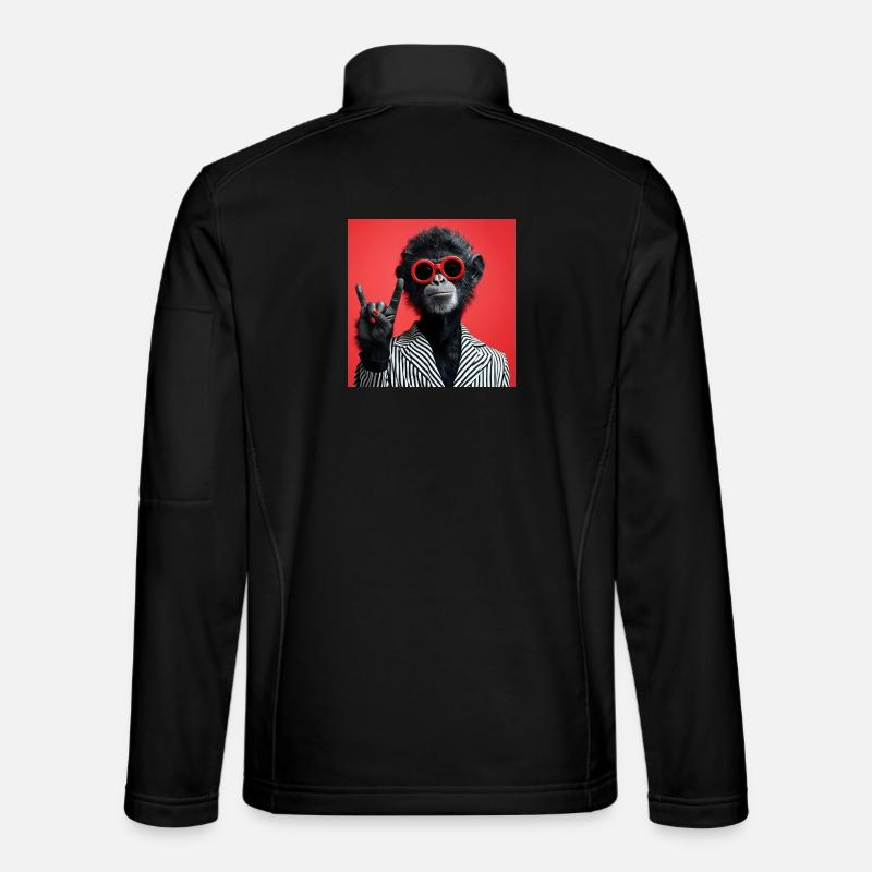 Monkey in red sunglasses making rock gesture - Unisex Softshell Jacket - black