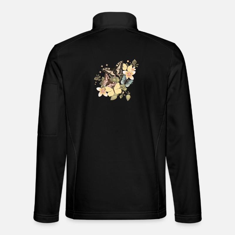 Papillons dans une mer de fleurs vintage Veste en tissu softshell Unisexe