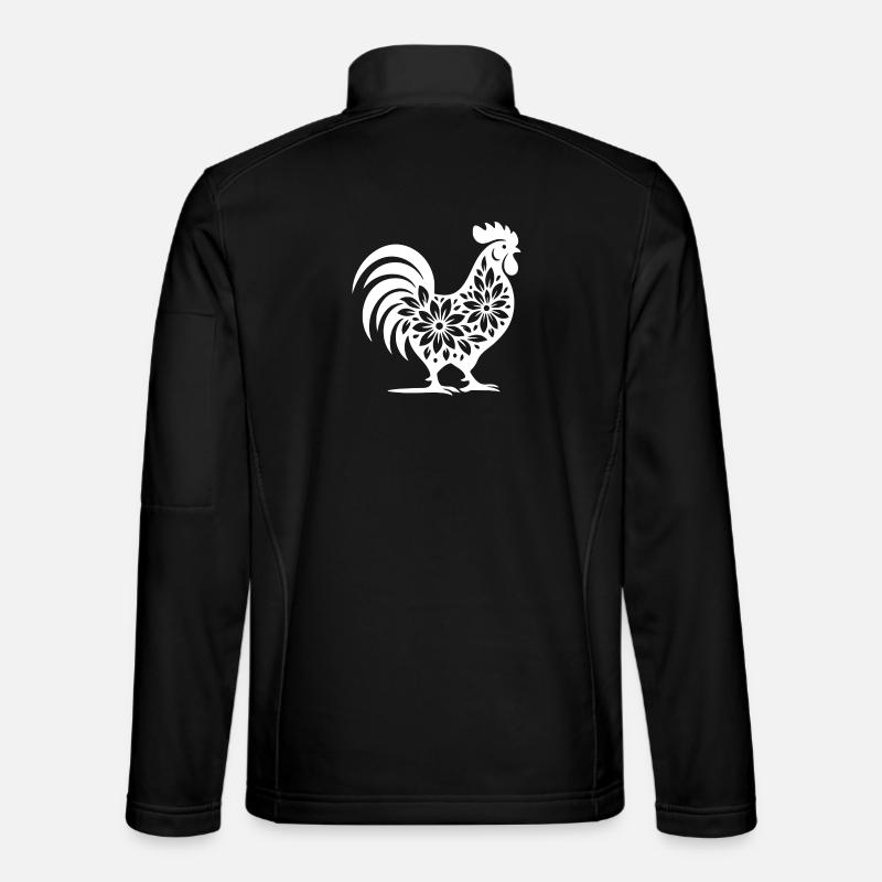 Floral Folk Rooster Design - Unisex Softshell Jacket - black