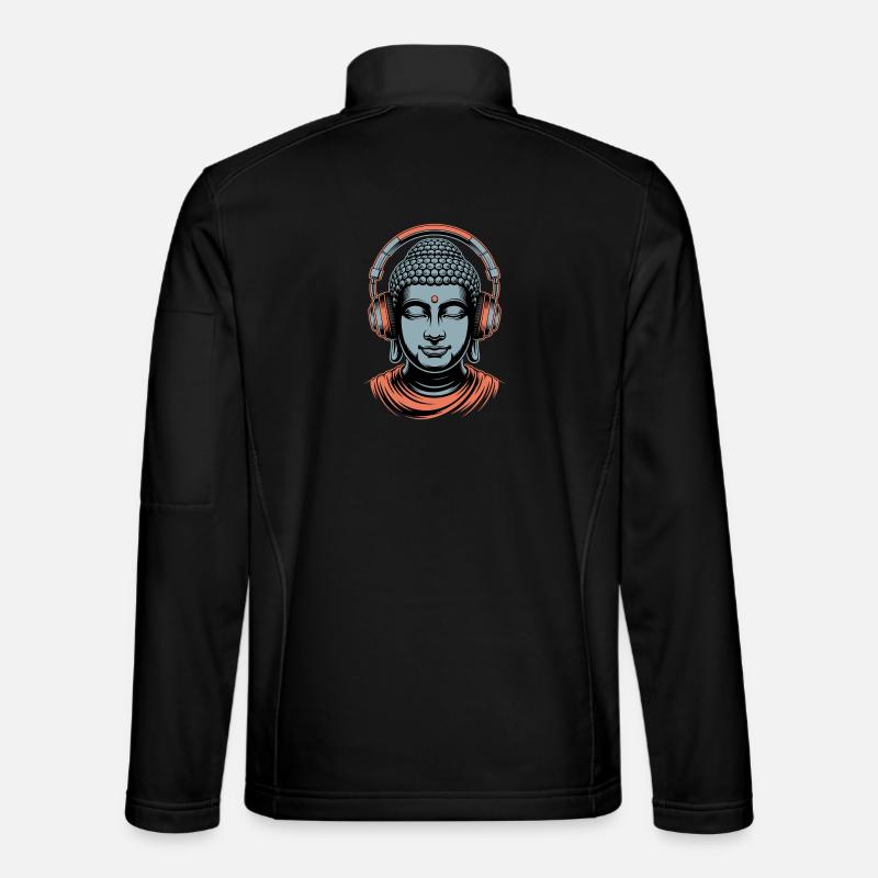 Buddha mit Kopfhörern Achtsamkeit Musik Boho Zen Unisex Softshelljacke