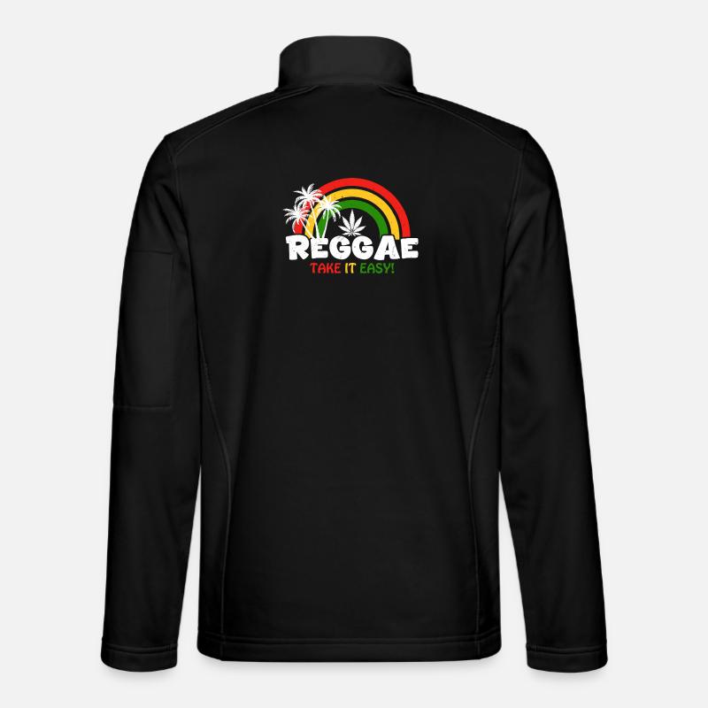 Reggae Vibe Rainbow with Cannabis Motif - Unisex Softshell Jacket - black