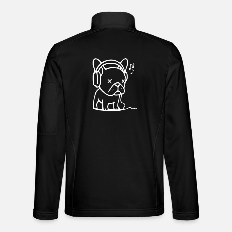 Frenchie Bulldog with Headphones - Unisex Softshell Jacket - black
