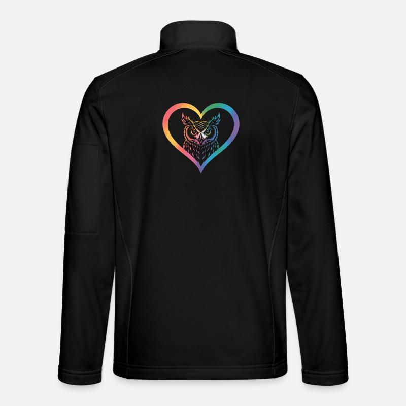 Rainbow Owl Heart Design - Unisex Softshell Jacket - black