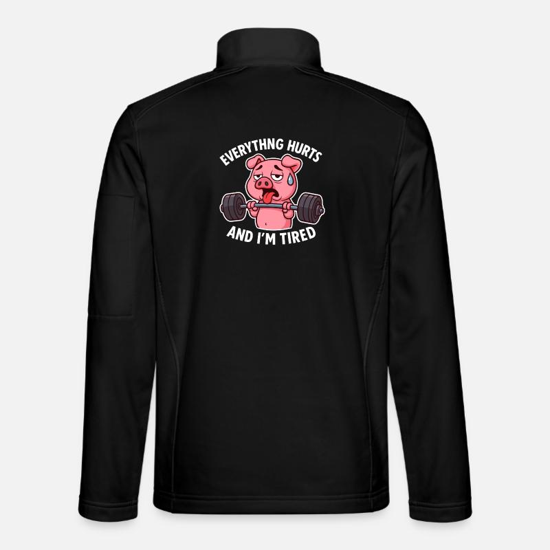 Exhausted Pig Lifting Weights Design - Unisex Softshell Jacket - black