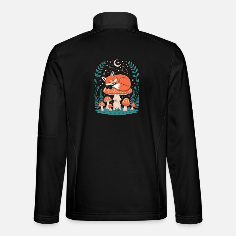 Whimsical Fox Sleeping on Mushroom - Unisex Softshell Jacket - black