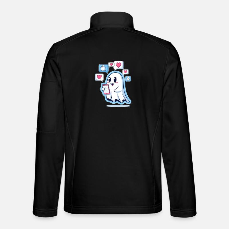 Cute ghost with smartphone - Unisex Softshell Jacket - black