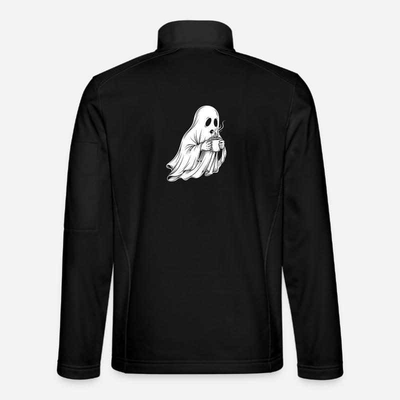 Ghost with coffee cup illustration - Unisex Softshell Jacket - black