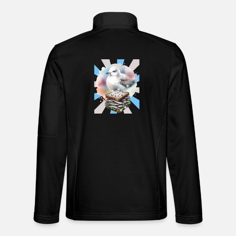 Fish and Seagull Sandwich Illustration - Unisex Softshell Jacket - black