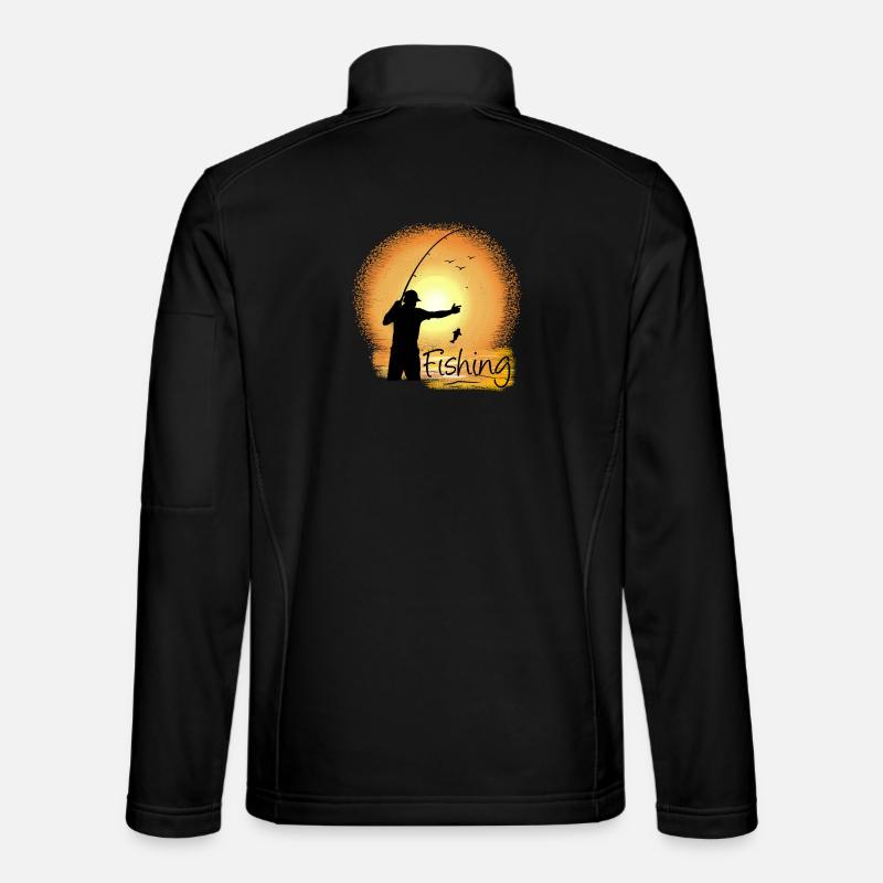 Evening fishing with sunset silhouette - Unisex Softshell Jacket - black