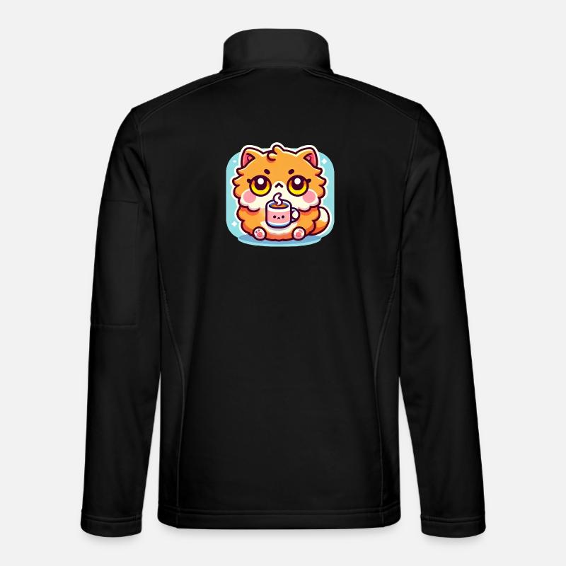 Cute Coffee Cat, Kawaii  - Unisex Softshell Jacket - black