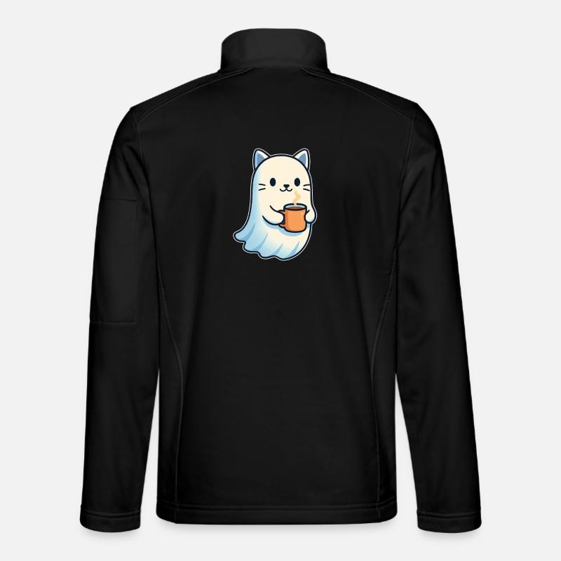 Cute cat spirit with coffee - Unisex Softshell Jacket - black