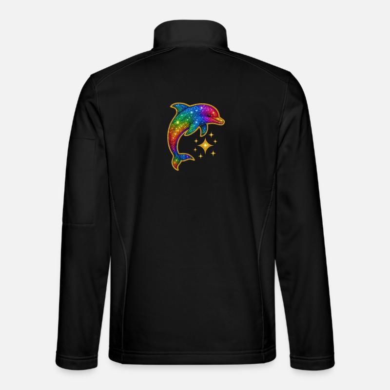Regenbogenleuchtender Delfin der Sterne - Unisex Softshelljacke - Schwarz