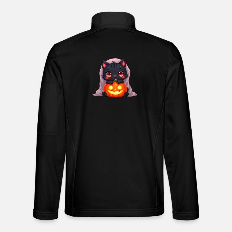 Chat d’Halloween avec citrouille d’Halloween - Veste en tissu softshell Unisexe - noir