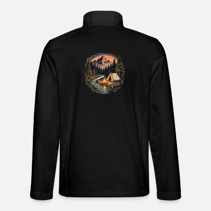 Bergwald Camping am Feuer - Unisex Softshelljacke - Schwarz