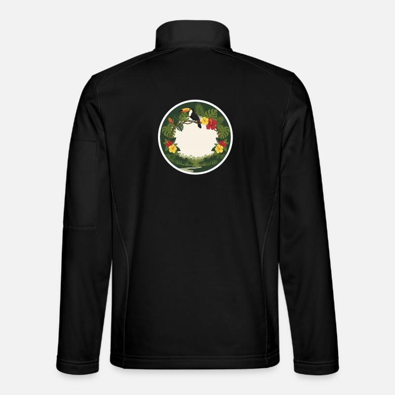 Toucans tropicales et feuillage circulaire - Veste en tissu softshell Unisexe - noir
