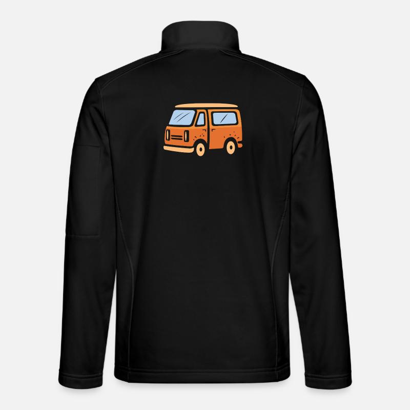 Retro Camper Van Cartoon Illustration - Unisex Softshell Jacket - black
