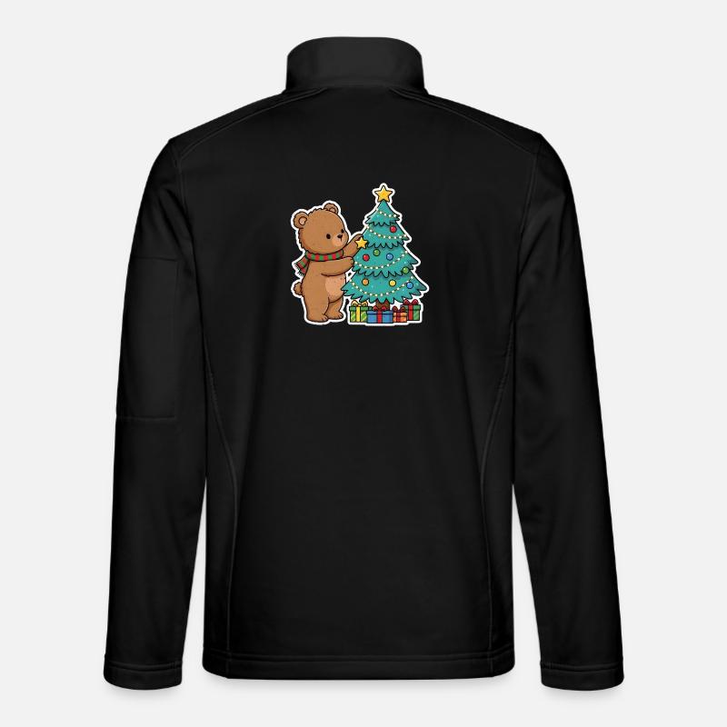 Weihnachtsbär mit Weihnachtsbaum und Geschenken - Unisex Softshelljacke - Schwarz
