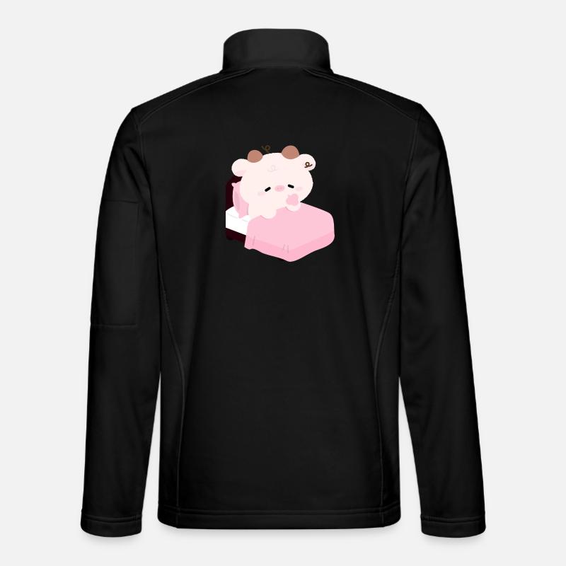 Sleepy Pink Cow Kawaii Bedtime - Unisex Softshell Jacket - black