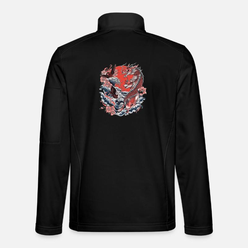 Koi, Waves and Cherry Blossom - Unisex Softshell Jacket - black