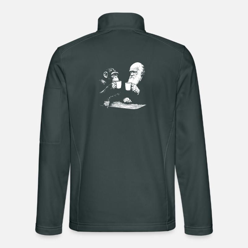 Darwin und der Affe trinken Kaffee Unisex Softshelljacke