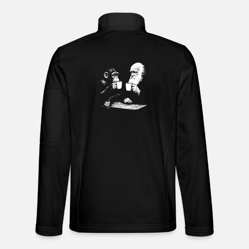 Darwin and monkey drinking Coffee  Unisex Softshell Jacket