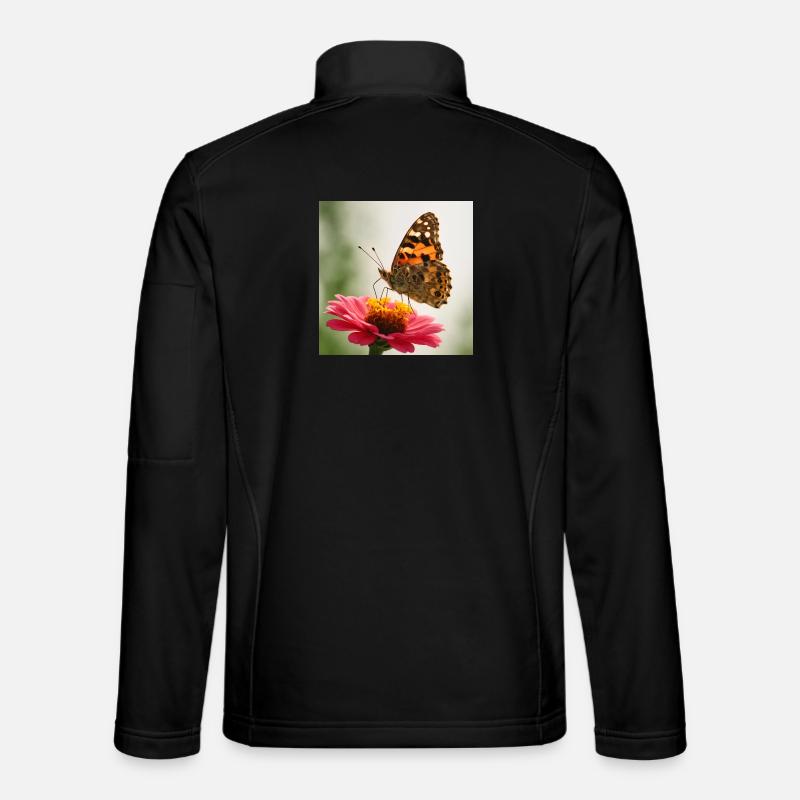 Butterfly on pink flower - Unisex Softshell Jacket - black