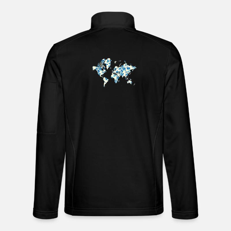 Carte du monde Fleurs Bleues - Veste en tissu softshell Unisexe - noir