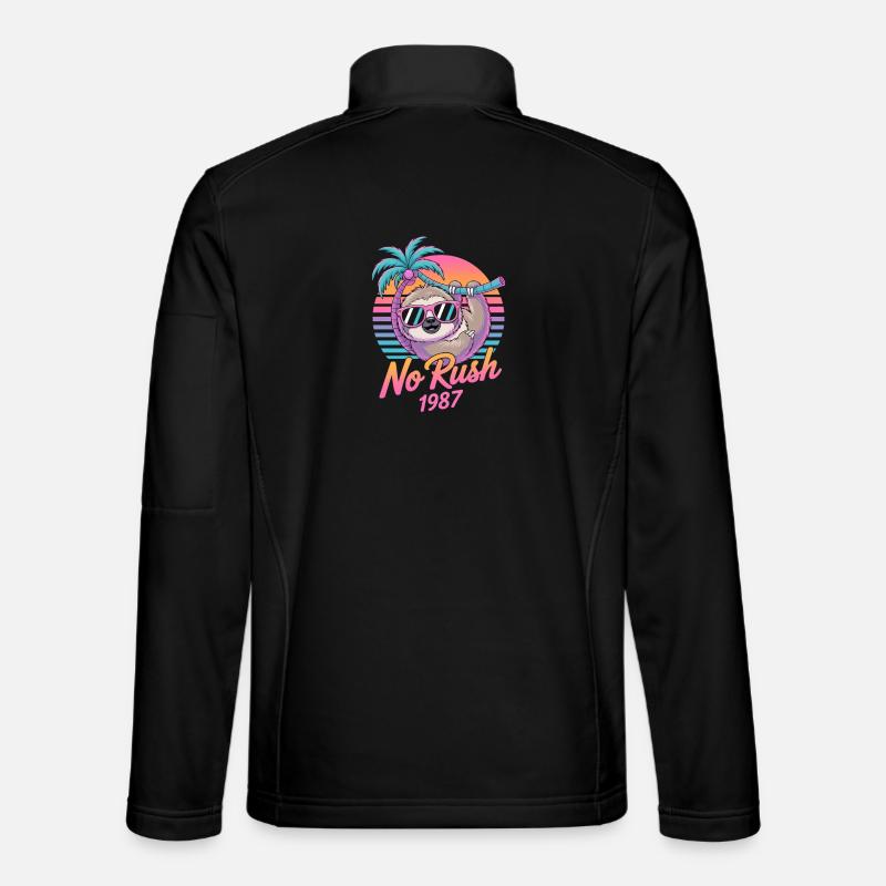 No Rush 1987 Sloth Retro Sunset - Unisex Softshell Jacket - black