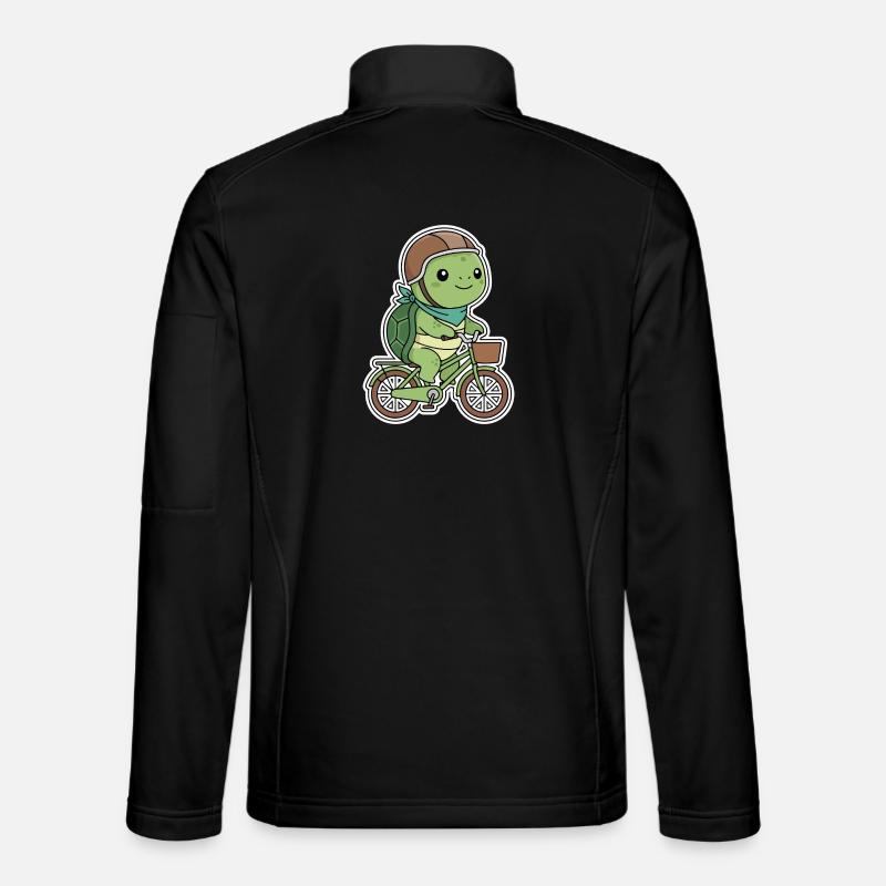 Green turtle on bicycle - Unisex Softshell Jacket - black