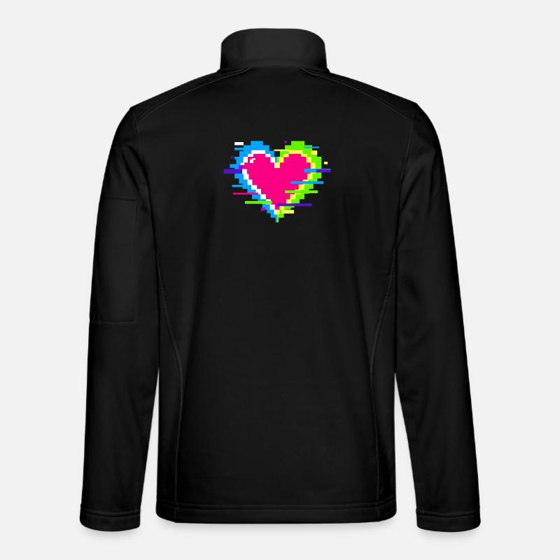 Pixel Heart Neon Glitch Rainbow - Unisex Softshell Jacket - black