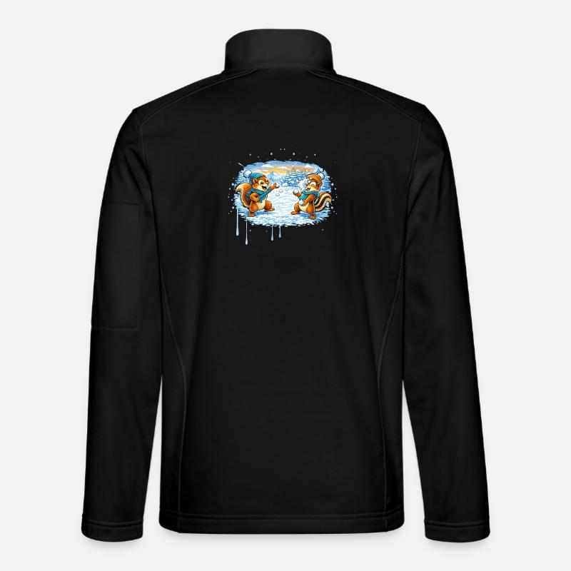 Lustige Schneeballschlacht mit Streifenhörnchen  - Unisex Softshelljacke - Schwarz