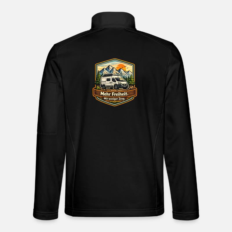 Camping—Plus de liberté—avec moins de choses—camper - Veste en tissu softshell Unisexe - noir
