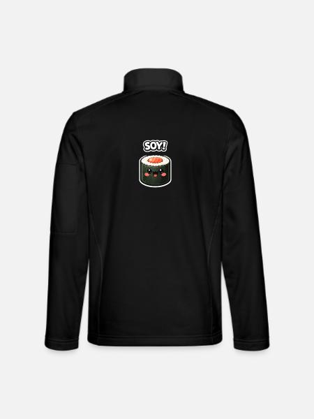 Kawaii Sushi Roll Soy Sticker - Unisex Softshell Jacket - black