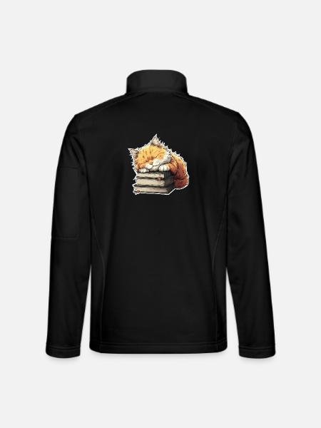Cute Cat Sleeping on Book Pile - Unisex Softshell Jacket - black
