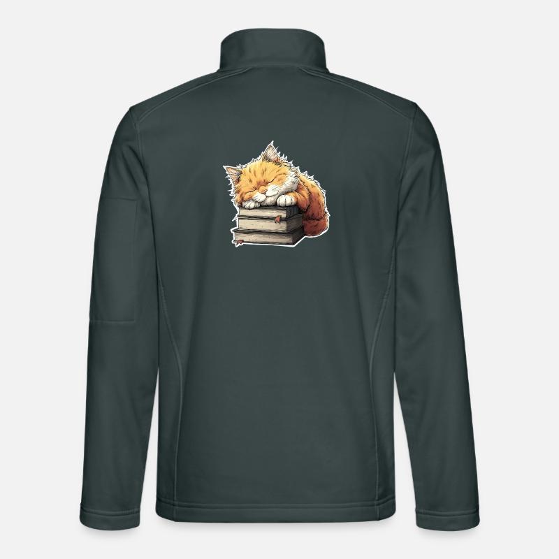 Cute Cat Sleeping on Book Pile Unisex Softshell Jacket