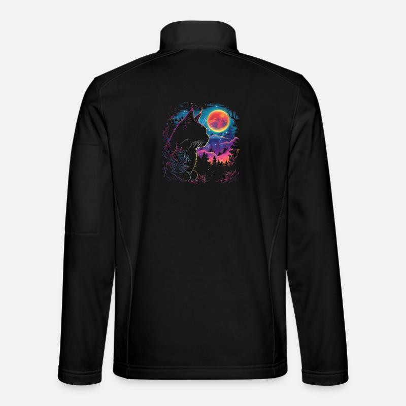 Cat sleep in neon night - Unisex Softshell Jacket - black