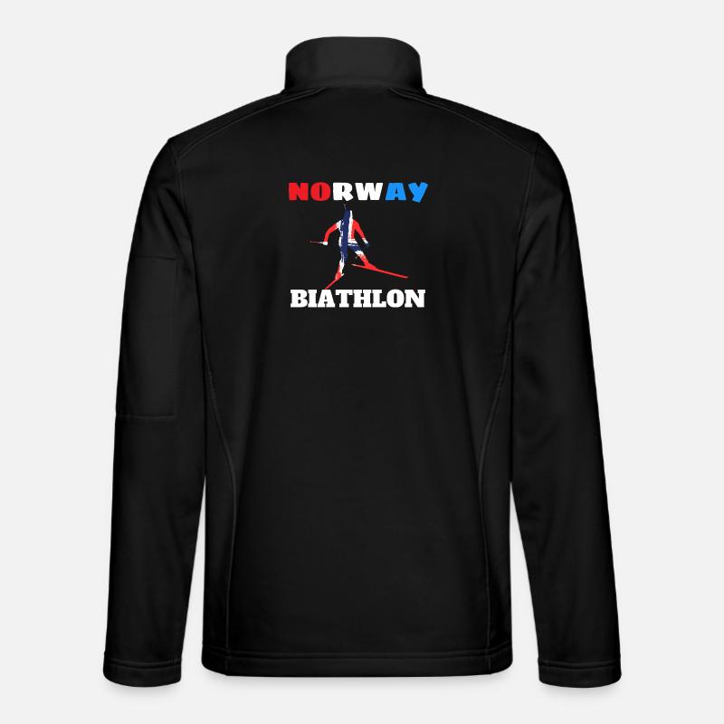 Biathleten-Silhouette mit norwegischer Flagge - Unisex Softshelljacke - Schwarz