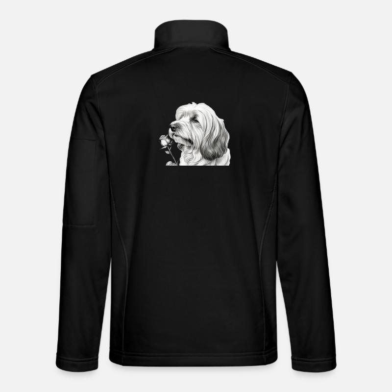 Schwarzweiß Hund mit Rose - Unisex Softshelljacke - Schwarz