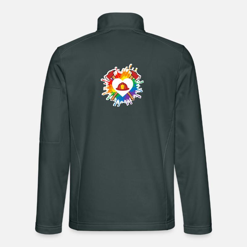 Firefighter Pride Heart Helmet Rainbow Axe Unisex Softshell Jacket