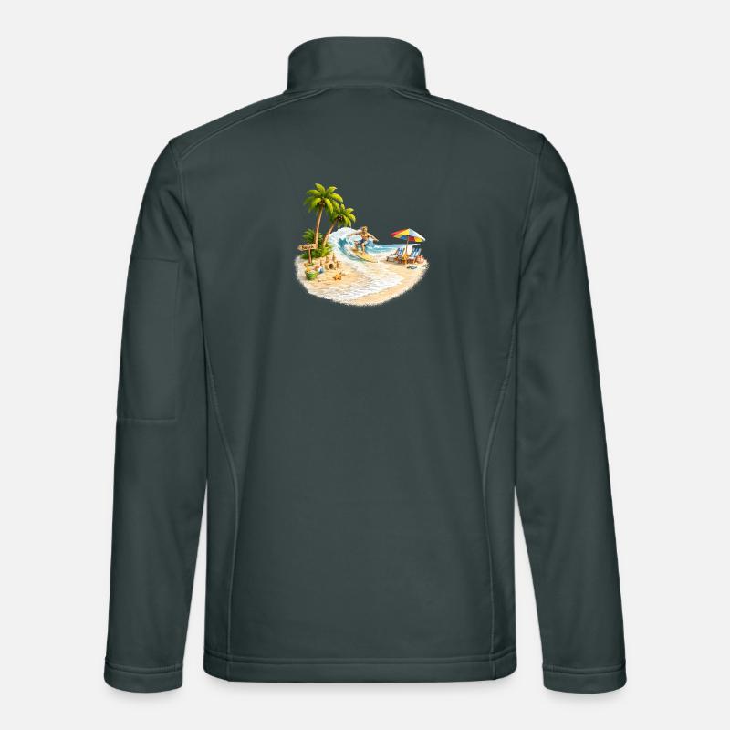 Surfer on the beach with palm trees and wave Unisex Softshell Jacket