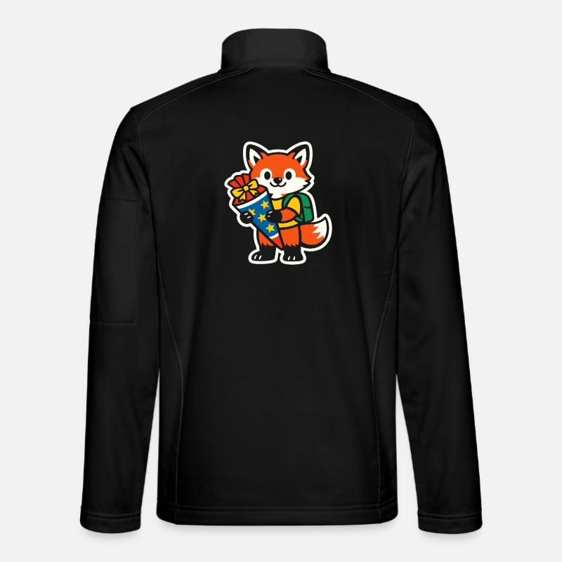 Fuchs mit Geschenk und Rucksack Einschulung - Unisex Softshelljacke - Schwarz