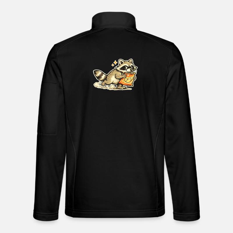 Raccoon with snack bag cartoon - Unisex Softshell Jacket - black