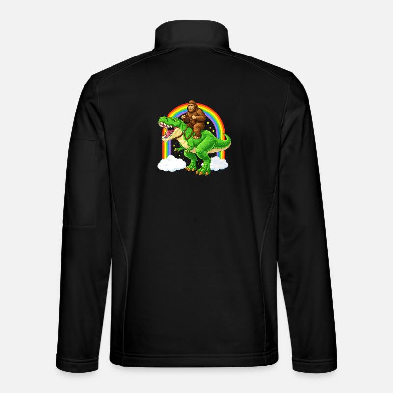 Bigfoot Riding T-Rex Dinosaur Rainbow - Unisex Softshell Jacket - black