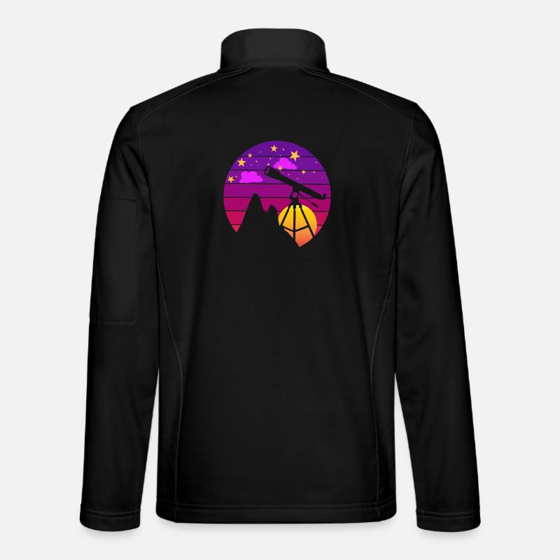 Retro Astronomie Teleskop Sonnenuntergang - Unisex Softshelljacke - Schwarz
