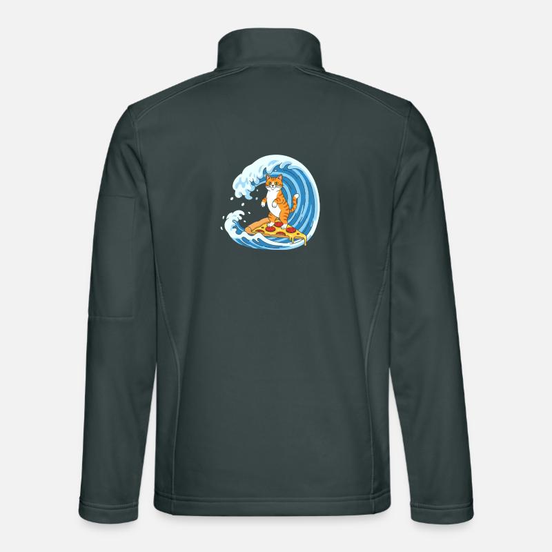Surfer cat on pizza wave Unisex Softshell Jacket
