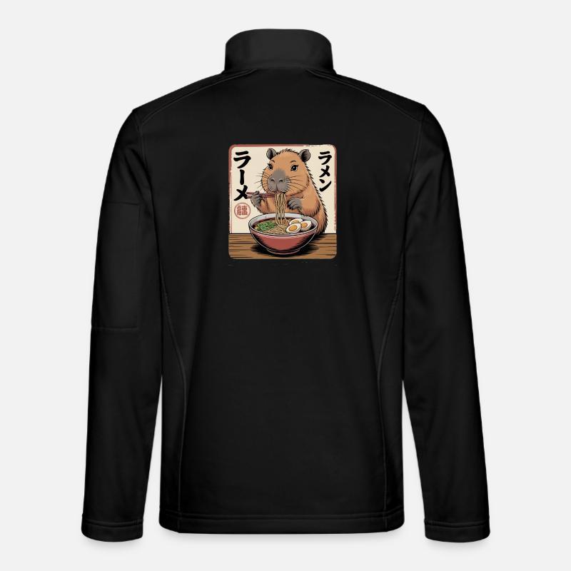 Capybara Ramen Noodle Art - Unisex Softshell Jacket - black